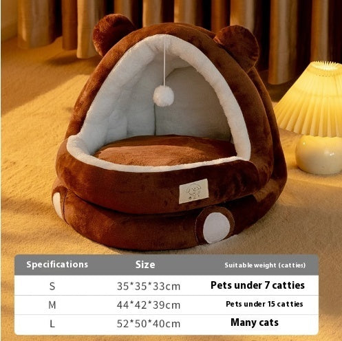 KFX-0736061 Winter Warm Closed Cat Nest with Three-Layer Fleece Lining - Available in S, M, L Sizes