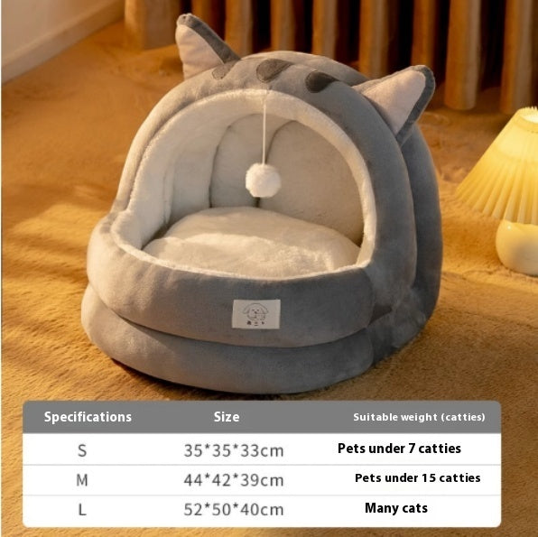 KFX-0736061 Winter Warm Closed Cat Nest with Three-Layer Fleece Lining - Available in S, M, L Sizes
