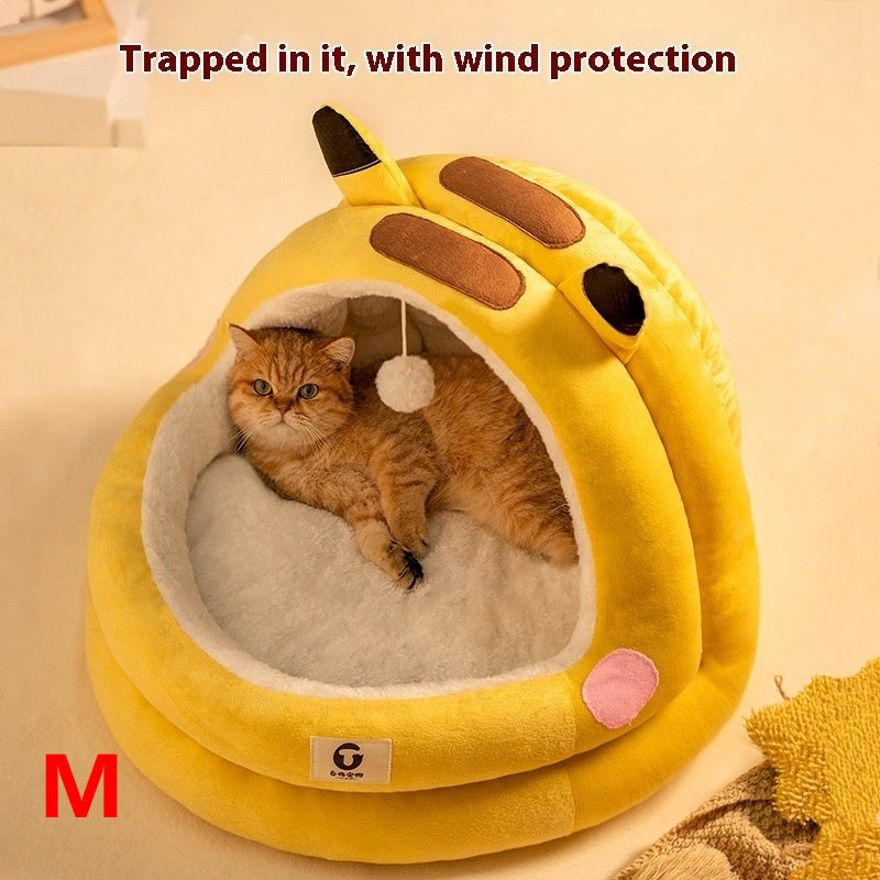 KFX-0736061 Winter Warm Closed Cat Nest with Three-Layer Fleece Lining - Available in S, M, L Sizes