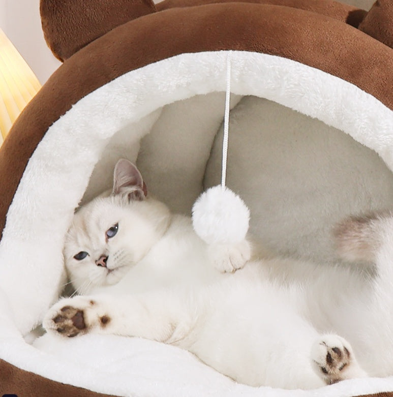KFX-0736061 Winter Warm Closed Cat Nest with Three-Layer Fleece Lining - Available in S, M, L Sizes