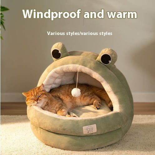 KFX-0736061 Winter Warm Closed Cat Nest with Three-Layer Fleece Lining - Available in S, M, L Sizes