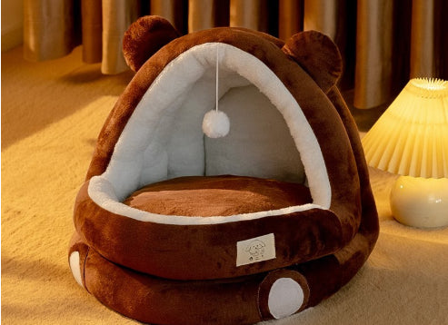 KFX-0736061 Winter Warm Closed Cat Nest with Three-Layer Fleece Lining - Available in S, M, L Sizes