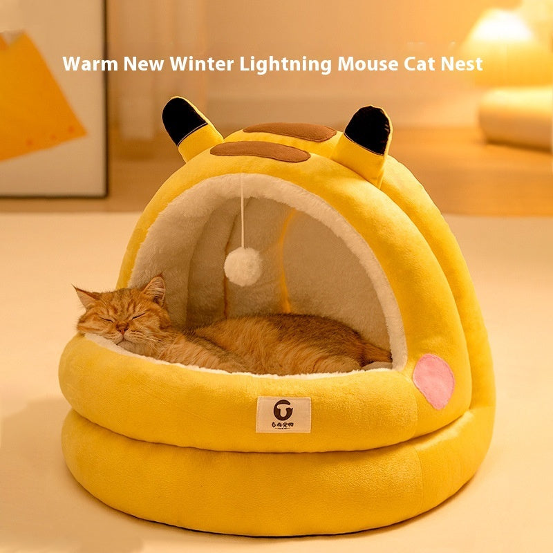 KFX-0736061 Winter Warm Closed Cat Nest with Three-Layer Fleece Lining - Available in S, M, L Sizes