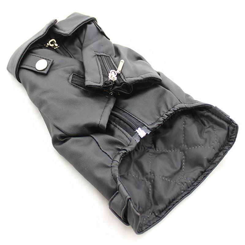 KFX-0737085 Embroidered Eagle Design Small Dog Jacket in Chocolate Black Faux Leather