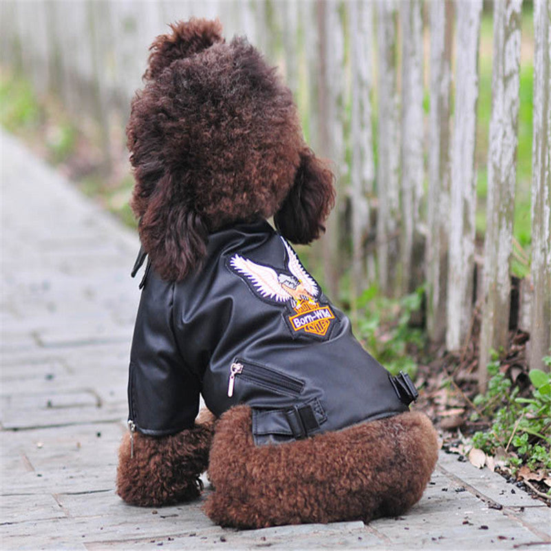 KFX-0737085 Embroidered Eagle Design Small Dog Jacket in Chocolate Black Faux Leather