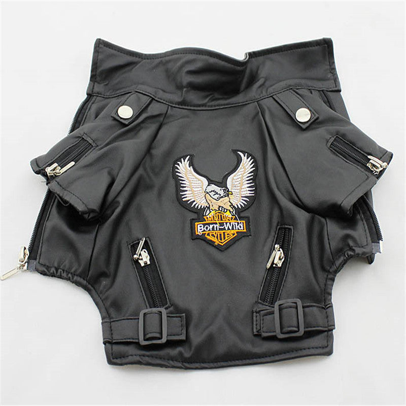 KFX-0737085 Embroidered Eagle Design Small Dog Jacket in Chocolate Black Faux Leather