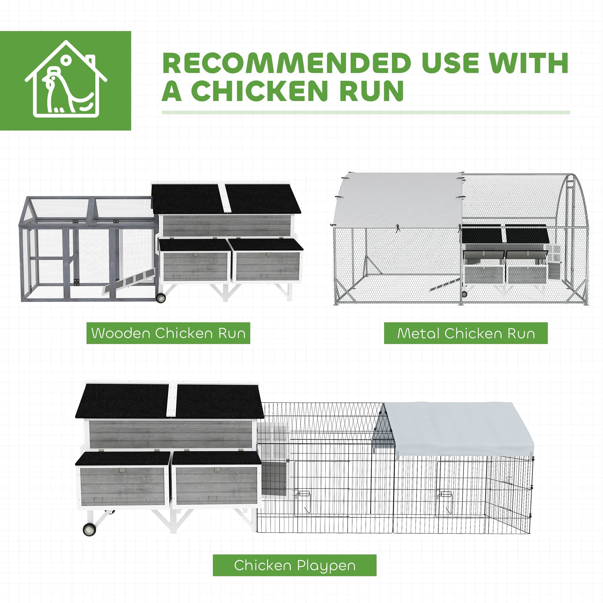 KFX-0741053 Gray 59" Wooden Chicken Coop with Wheels, Handles, 2 Nesting Boxes, 4 Perches for 5-8 Chickens