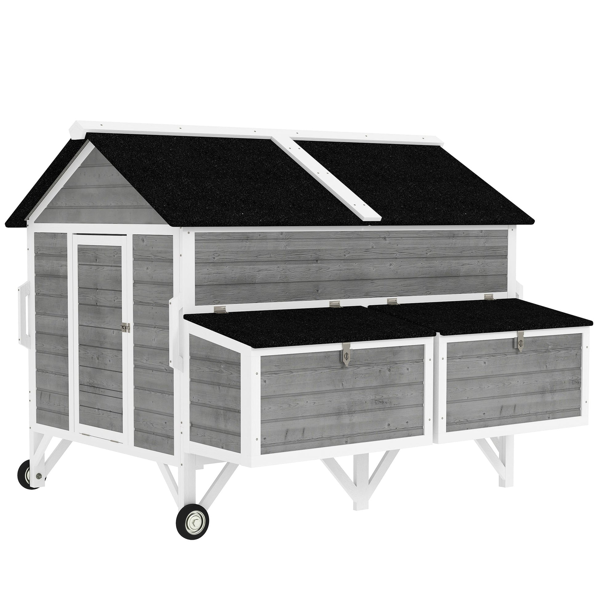 KFX-0741053 Gray 59" Wooden Chicken Coop with Wheels, Handles, 2 Nesting Boxes, 4 Perches for 5-8 Chickens