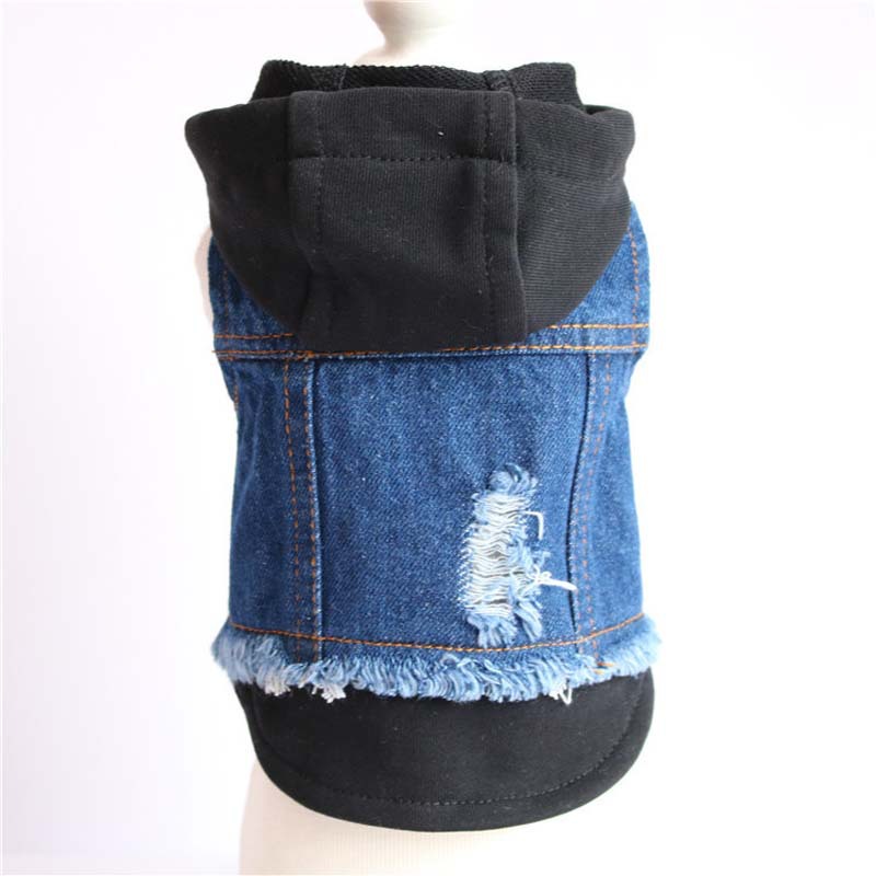 KFX-0741821 Stylish Denim Knitted Hooded Vest for Dogs in Black and Red