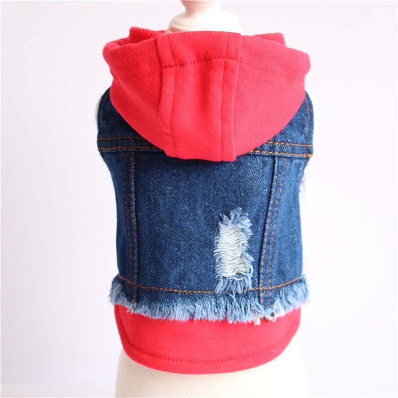 KFX-0741821 Stylish Denim Knitted Hooded Vest for Dogs in Black and Red