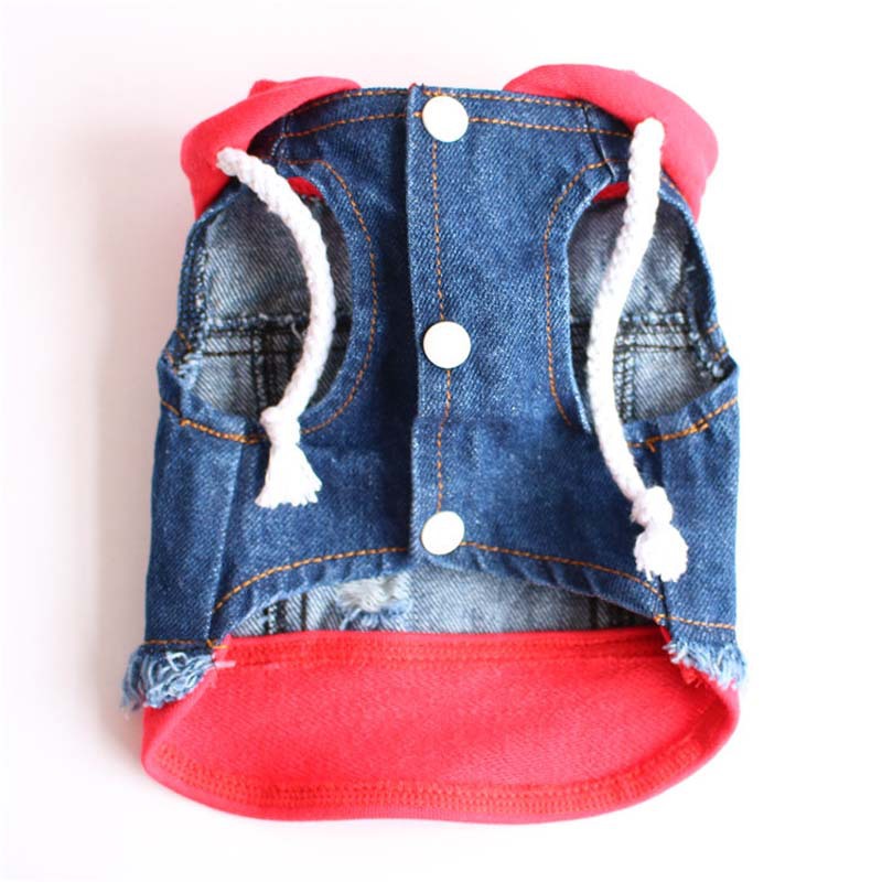 KFX-0741821 Stylish Denim Knitted Hooded Vest for Dogs in Black and Red
