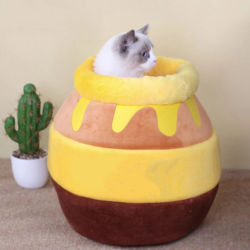 KFX-0743229 All-Season Warm Honey Pot Pet Bed - Soft Crystal Fabric with Double-Layer Insulation, Cozy Sponge Cotton Filling, Available in Multiple Colors