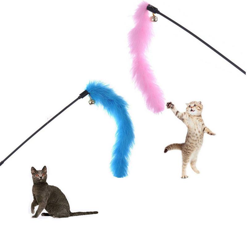 KFX-0743997 Funny Cat Toy Stick with Turkey Feather and Plastic, 27cm Long