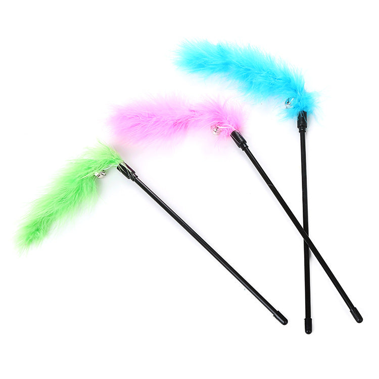 KFX-0743997 Funny Cat Toy Stick with Turkey Feather and Plastic, 27cm Long