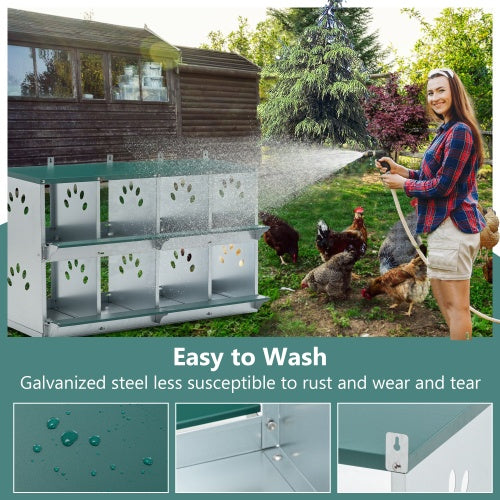 KFX-0744765 8 Compartment Wall-Mounted Chicken Nesting Box for Egg Laying, Metal Construction with Vented Holes