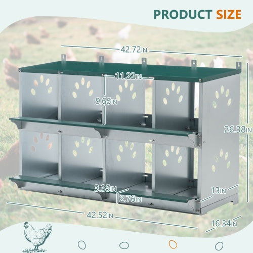 KFX-0744765 8 Compartment Wall-Mounted Chicken Nesting Box for Egg Laying, Metal Construction with Vented Holes