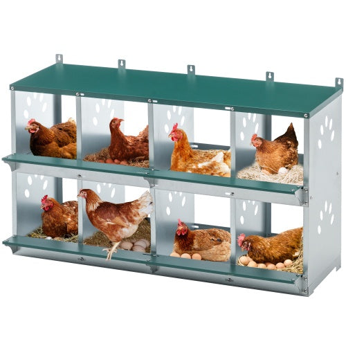 KFX-0744765 8 Compartment Wall-Mounted Chicken Nesting Box for Egg Laying, Metal Construction with Vented Holes