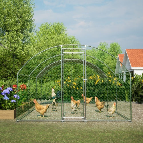 KFX-0746813 Large Metal Chicken Coop with Waterproof UV Cover, Walk-In Dome Shape Enclosed Chicken Run for Outdoor Use