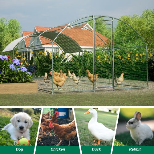 KFX-0746813 Large Metal Chicken Coop with Waterproof UV Cover, Walk-In Dome Shape Enclosed Chicken Run for Outdoor Use