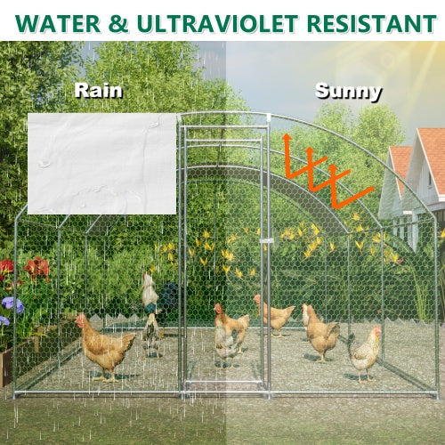 KFX-0746813 Large Metal Chicken Coop with Waterproof UV Cover, Walk-In Dome Shape Enclosed Chicken Run for Outdoor Use