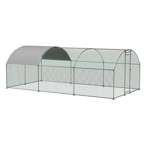 KFX-0746813 Large Metal Chicken Coop with Waterproof UV Cover, Walk-In Dome Shape Enclosed Chicken Run for Outdoor Use