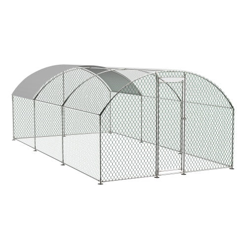 KFX-0746813 Large Metal Chicken Coop with Waterproof UV Cover, Walk-In Dome Shape Enclosed Chicken Run for Outdoor Use