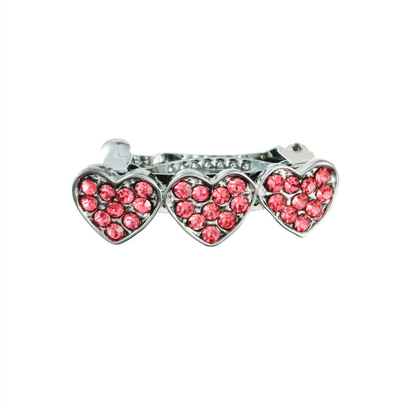 KFX-0747965 Cute Rhinestone Alloy Heart Barrette for Dogs in White, Pink, and Blue - 3CM Ornament