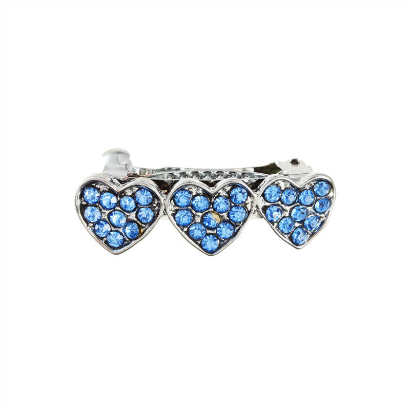 KFX-0747965 Cute Rhinestone Alloy Heart Barrette for Dogs in White, Pink, and Blue - 3CM Ornament