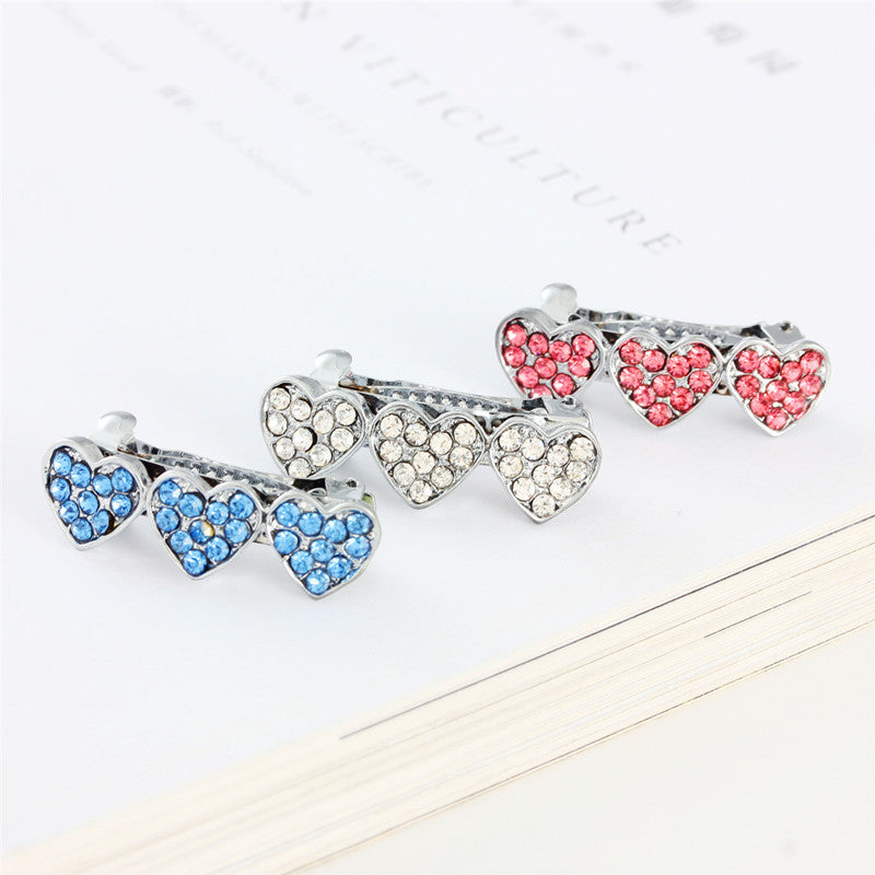 KFX-0747965 Cute Rhinestone Alloy Heart Barrette for Dogs in White, Pink, and Blue - 3CM Ornament