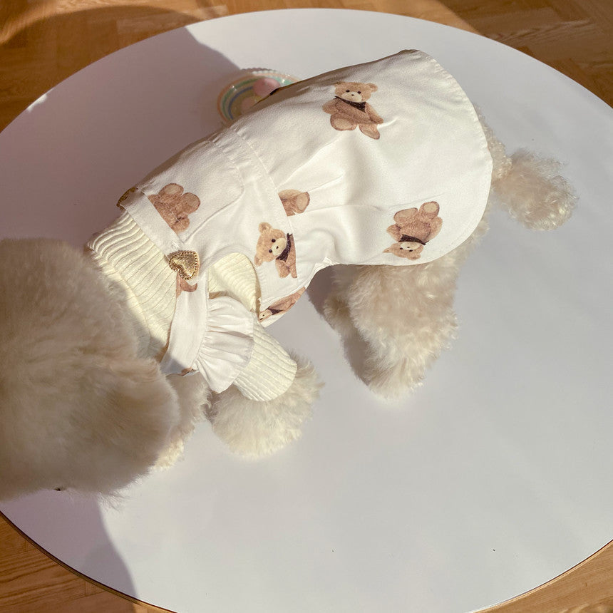 KFX-0749501 Cute Bear Suspender Skirt for Bichon and Teddy Dogs - Milky White & Black Options Available