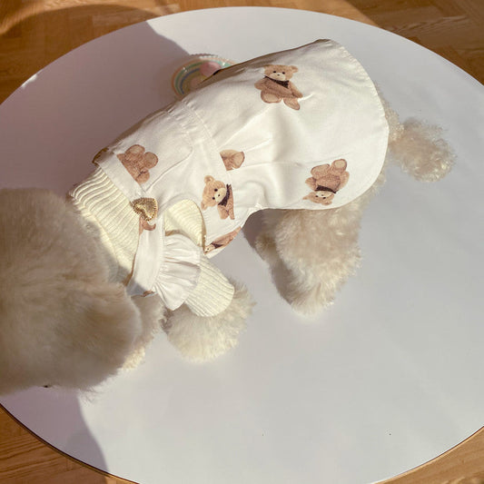 KFX-0749501 Cute Bear Suspender Skirt for Bichon and Teddy Dogs - Milky White & Black Options Available