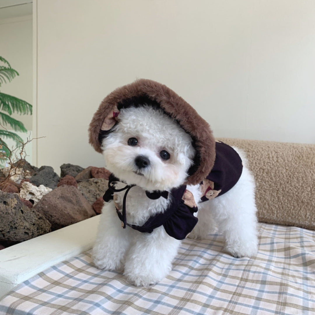 KFX-0749501 Cute Bear Suspender Skirt for Bichon and Teddy Dogs - Milky White & Black Options Available