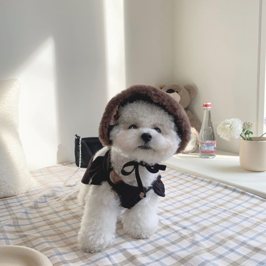 KFX-0749501 Cute Bear Suspender Skirt for Bichon and Teddy Dogs - Milky White & Black Options Available