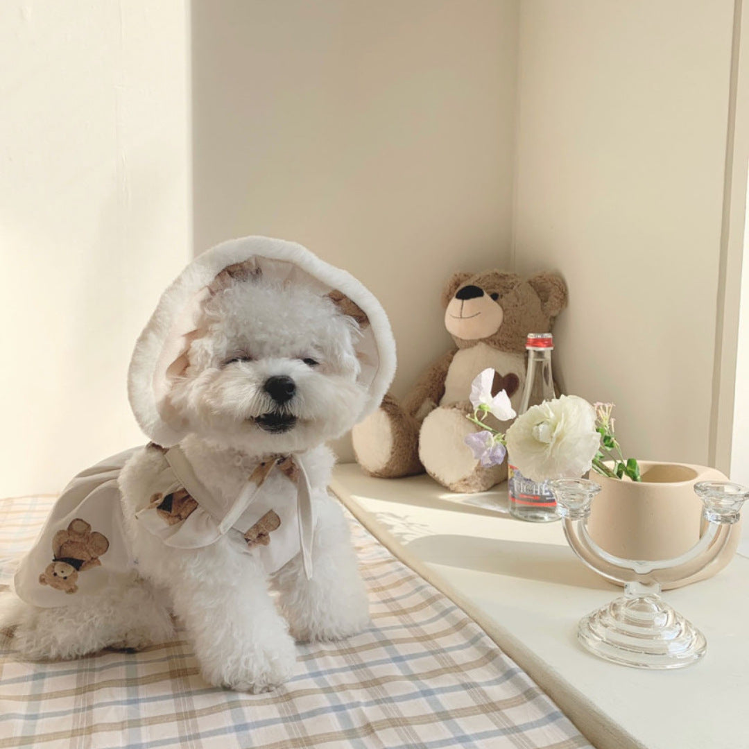 KFX-0749501 Cute Bear Suspender Skirt for Bichon and Teddy Dogs - Milky White & Black Options Available