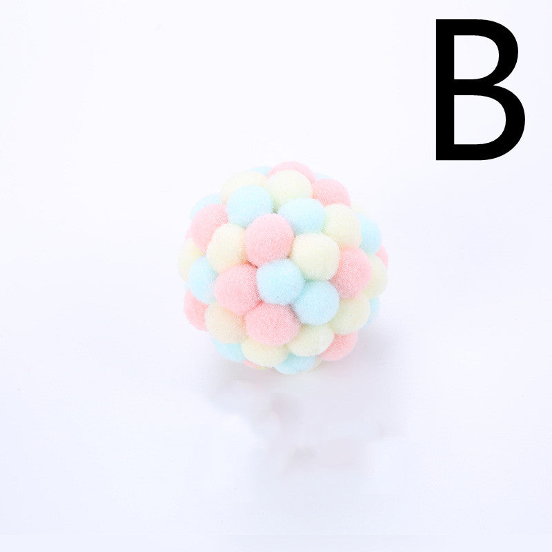 KFX-0750525 Colorful Plush Cat Toy Ball with Sound – Multi-Color Rainbow Design