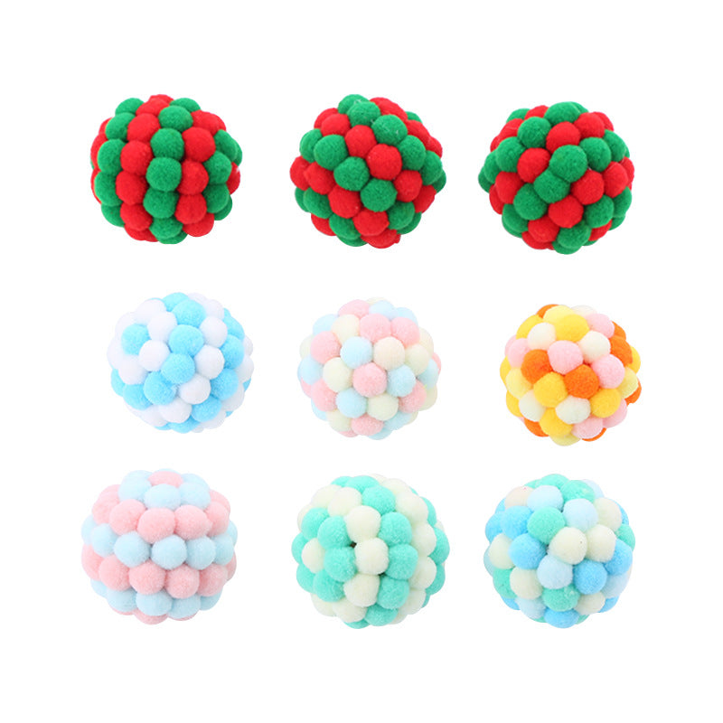 KFX-0750525 Colorful Plush Cat Toy Ball with Sound – Multi-Color Rainbow Design