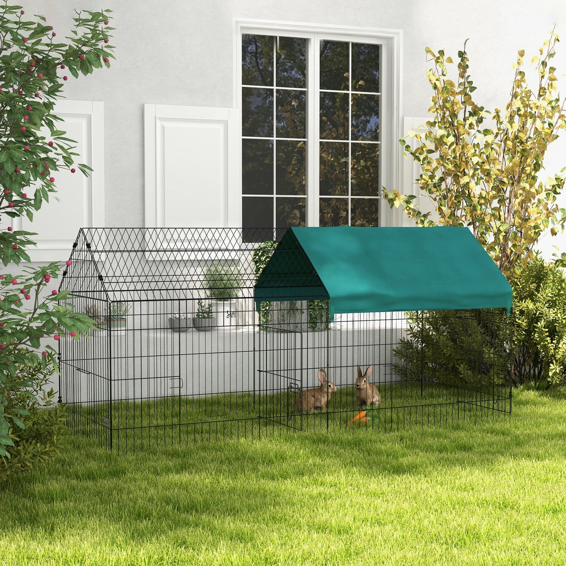 KFX-0752573 87" Green Small Animal Playpen with Roof for Indoor/Outdoor Use - Ideal for Rabbits, Chickens, and Chinchillas