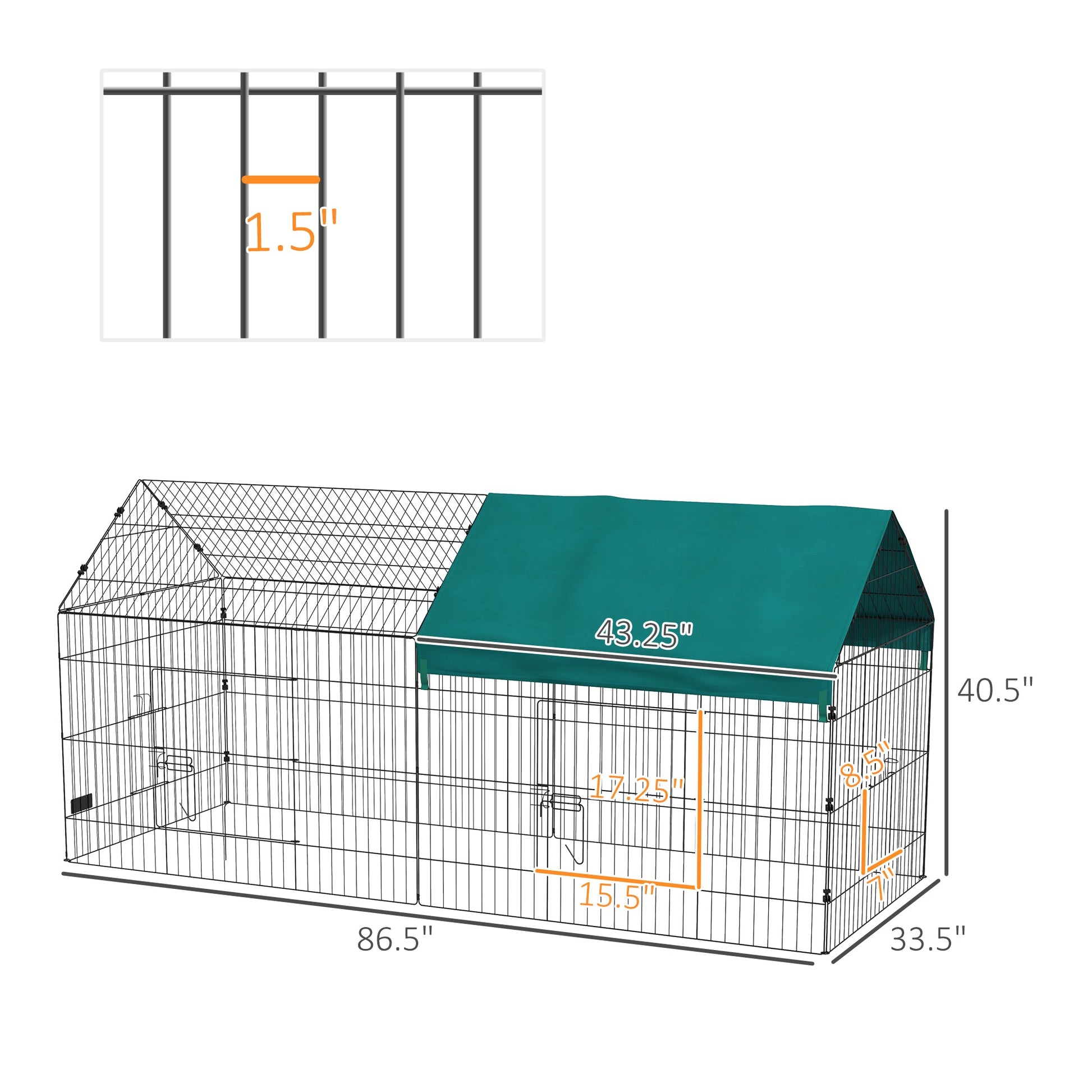 KFX-0752573 87" Green Small Animal Playpen with Roof for Indoor/Outdoor Use - Ideal for Rabbits, Chickens, and Chinchillas
