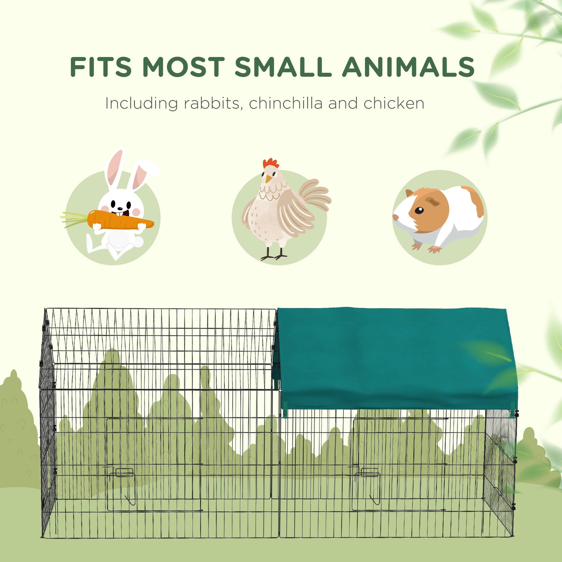 KFX-0752573 87" Green Small Animal Playpen with Roof for Indoor/Outdoor Use - Ideal for Rabbits, Chickens, and Chinchillas