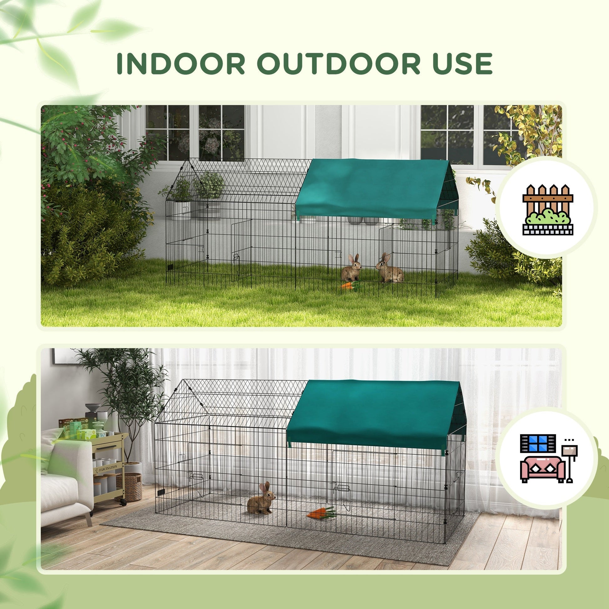 KFX-0752573 87" Green Small Animal Playpen with Roof for Indoor/Outdoor Use - Ideal for Rabbits, Chickens, and Chinchillas