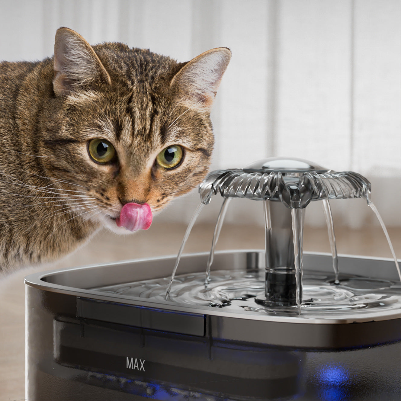 KFX-0754749 Gray Stainless Steel Automatic Cat Water Feeder with USB and Sensor Accessory