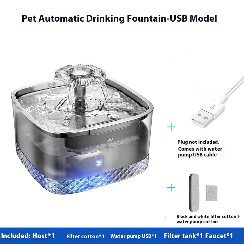 KFX-0754749 Gray Stainless Steel Automatic Cat Water Feeder with USB and Sensor Accessory