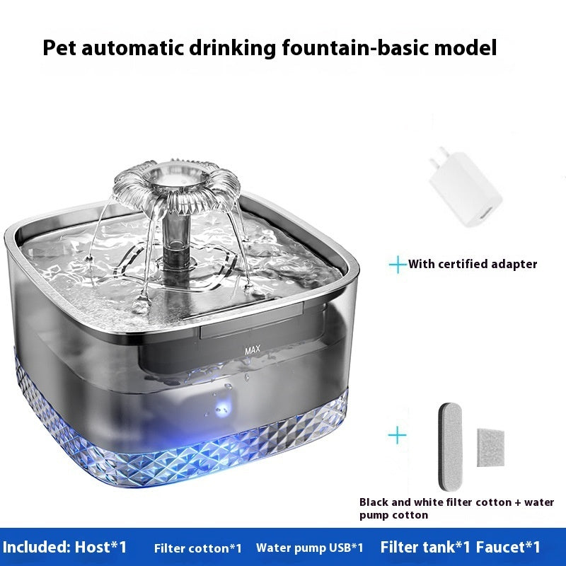 KFX-0754749 Gray Stainless Steel Automatic Cat Water Feeder with USB and Sensor Accessory