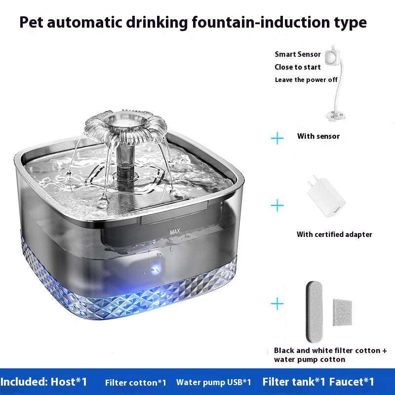 KFX-0754749 Gray Stainless Steel Automatic Cat Water Feeder with USB and Sensor Accessory