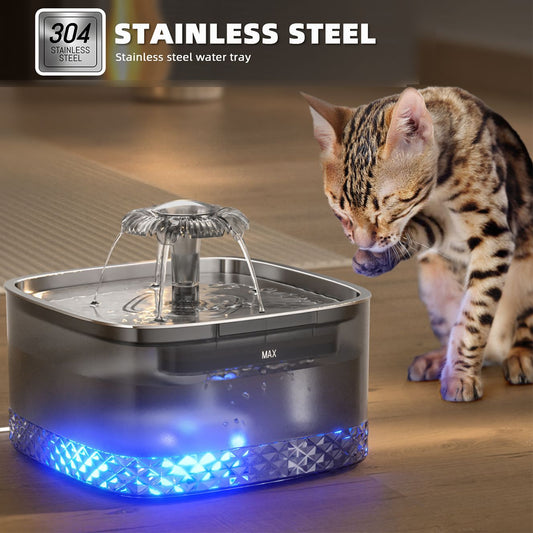 KFX-0754749 Gray Stainless Steel Automatic Cat Water Feeder with USB and Sensor Accessory