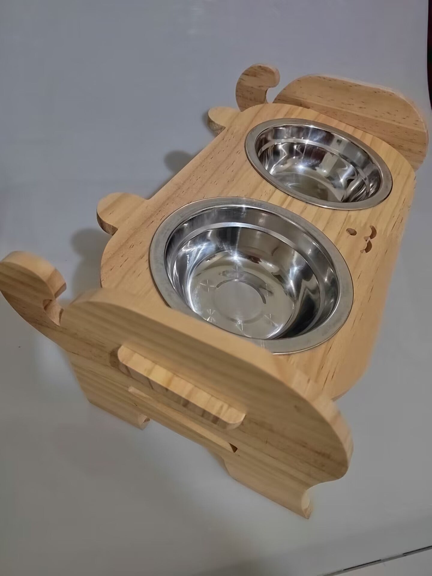 KFX-0754877 Wooden Cat and Small Dog Food Bowl - Ceramic and Stainless Steel Options Available