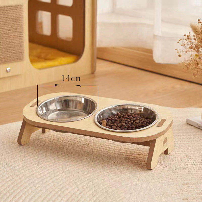 KFX-0754877 Wooden Cat and Small Dog Food Bowl - Ceramic and Stainless Steel Options Available