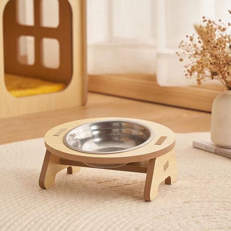 KFX-0754877 Wooden Cat and Small Dog Food Bowl - Ceramic and Stainless Steel Options Available