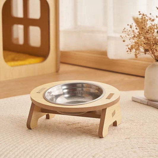 KFX-0754877 Wooden Cat and Small Dog Food Bowl - Ceramic and Stainless Steel Options Available