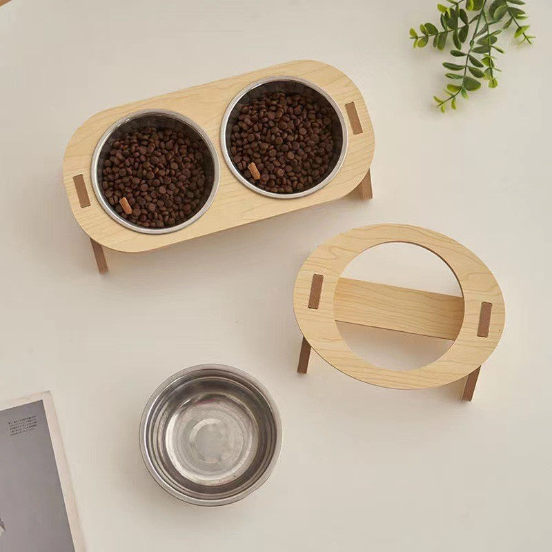 KFX-0754877 Wooden Cat and Small Dog Food Bowl - Ceramic and Stainless Steel Options Available